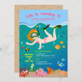 熱帯魚の女の子とシュノーケリングの誕生日パーティー 招待状 (正面/裏面)