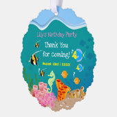 熱帯魚の女の子とシュノーケリング誕生日パーティー オーナメントカード (左)
