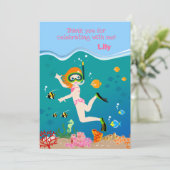 熱帯魚の女の子とシュノーケリング誕生日パーティー サンキューカード (スタンド正面)