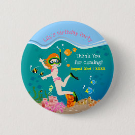 熱帯魚の女の子とシュノーケリング誕生日パーティー 缶バッジ