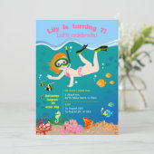 熱帯魚の女の子と一緒にシュノーケリングする誕生日パーティー 招待状 (スタンド正面)