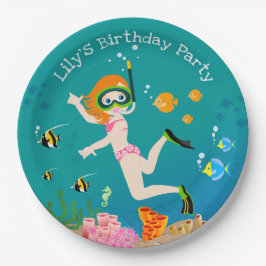 熱帯魚の女の子の誕生日パーティーでシュノーケリング ペーパープレート