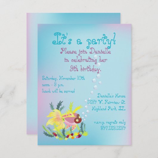 熱帯魚の子供の誕生日パーティーの招待 招待状 (正面/裏面)