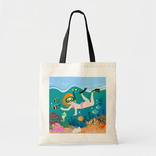 熱帯魚の少女とシュノーケリング 誕生日パーティー トートバッグ (正面)