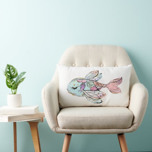 熱帯魚の桃と青の枕 ランバークッション (椅子)