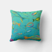 熱帯魚の水中ティール（緑がかった色）モダンイラストレーション クッション (裏面)