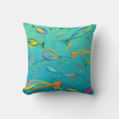 熱帯魚の水中ティール（緑がかった色）モダンイラストレーション クッション (正面)