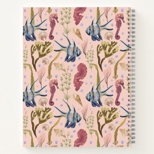 熱帯魚の海の馬の貝殻水中競技植物 ノートブック (裏面)