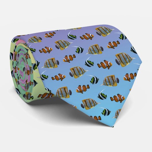 熱帯魚の熱狂したタイの両面（虹） ネクタイ (ロール)