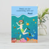 熱帯魚の男の子の誕生日パーティーでシュノーケリング サンキューカード (スタンド正面)