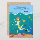 熱帯魚の男の子の誕生日パーティーでシュノーケリング サンキューカード (正面/裏面)