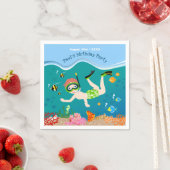熱帯魚の男の子の誕生日パーティーでシュノーケリング スタンダードカクテルナプキン (インサイチュ)