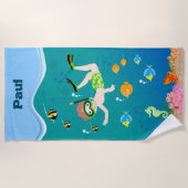 熱帯魚の男の子の誕生日パーティーでシュノーケリング ビーチタオル (正面)