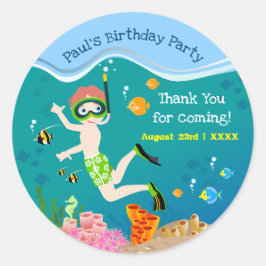 熱帯魚の男の子の誕生日パーティーでシュノーケリング ラウンドシール
