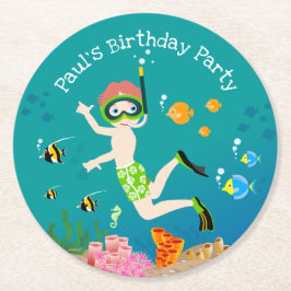 熱帯魚の男の子の誕生日パーティーでシュノーケリング ラウンドペーパーコースター