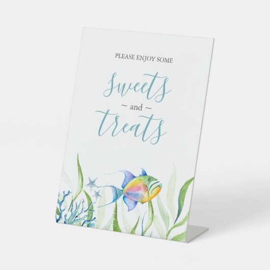 熱帯魚の赤ちゃんシャワーデザートテーブルトップサイン 台座サイン (正面)