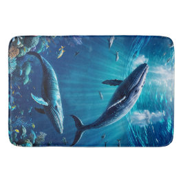 熱帯魚の間を泳ぐ2頭のクジラ バスマット
