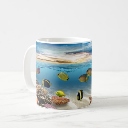 熱帯魚を使用した水中サンゴ礁 コーヒーマグカップ (正面左)