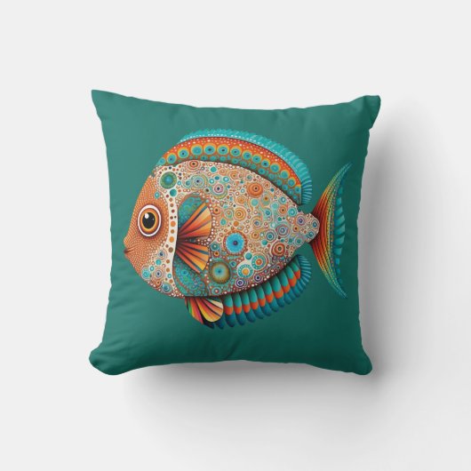熱帯魚アボリジナル美術スタイル クッション (正面)