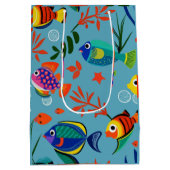 熱帯魚カラフルの水中パターン ミディアムペーパーバッグ (裏面)