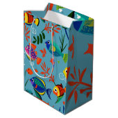 熱帯魚カラフルの水中パターン ミディアムペーパーバッグ (裏面アングル)