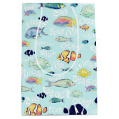 熱帯魚カラフルの海の生活と言葉デザイン ミディアムペーパーバッグ (正面)