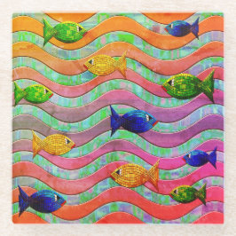 熱帯魚カラフルスイミングガラスのコースター ガラスコースター