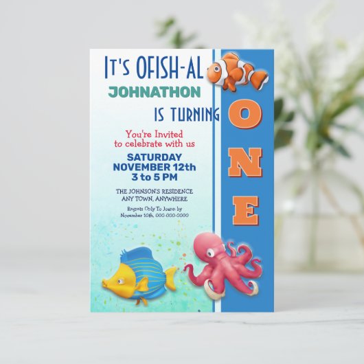 熱帯魚カラフル子供の誕生日招待状 招待状 (スタンド正面)