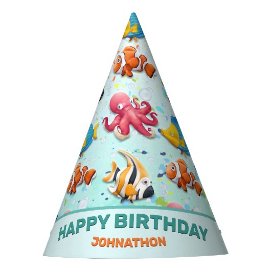 熱帯魚カラフル子供の誕生日 パーティーハット (正面)