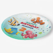 熱帯魚カラフル子供の誕生日 ペーパープレート (アングル)