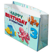 熱帯魚カラフル子供の誕生日 ラージペーパーバッグ (裏面アングル)