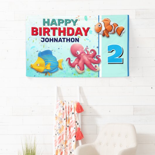 熱帯魚カラフル子供の誕生日 横断幕 (インサイチュ)