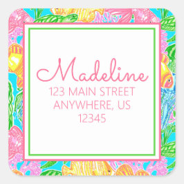 熱帯魚カラフル差出人住所ラベル スクエアシール