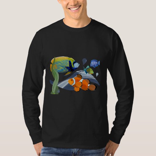 熱帯魚カラフル水族館の水彩画イラストレーター Tシャツ (正面)