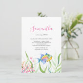 熱帯魚ガールバースデーパーティー水彩 招待状 (スタンド正面)