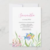 熱帯魚ガールバースデーパーティー水彩 招待状 (正面)