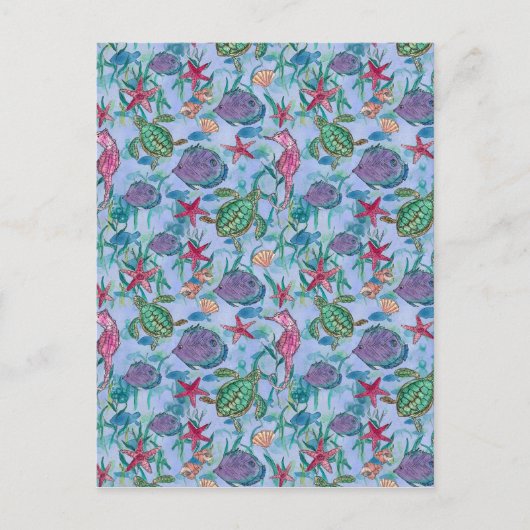 熱帯魚シーホースタートルアート ポストカード (正面)