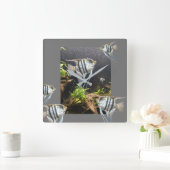 熱帯魚ストライプのの壁時計 スクエア壁時計 (ホーム)