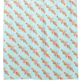 熱帯魚ピエロの魚の水色とサンゴ シャワーカーテン