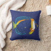 熱帯魚プリントネイビーブルーとイエロー自然 クッション (ブランケット)
