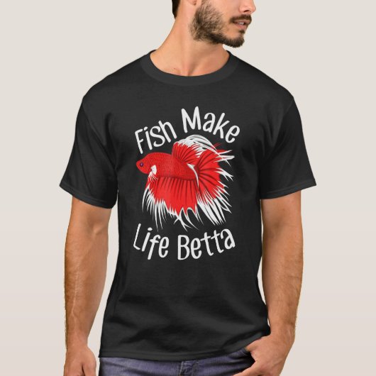 熱帯魚水槽 シャム猫の図 ベタで人生はもっと楽しく Tシャツ (正面)