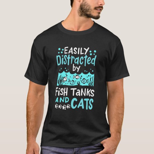 熱帯魚水槽+猫に目が奪われがち Tシャツ (正面)