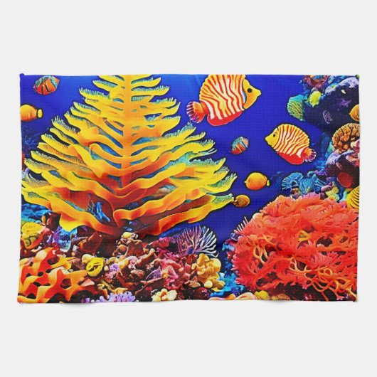 熱帯魚礁の水中生物 キッチンタオル (横)