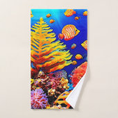 熱帯魚礁の水中生物 バスタオルセット (ハンドタオル)
