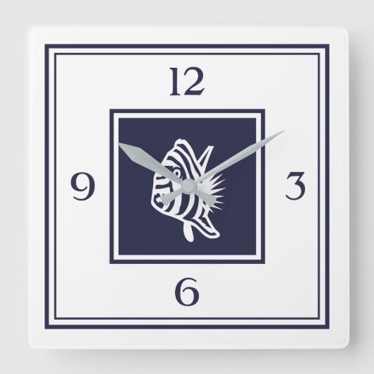 熱帯魚航海の角壁時計 スクエア壁時計 (正面)