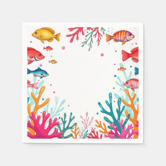 熱帯魚鮮やかサンゴ海 | カラフル海 スタンダードカクテルナプキン (正面)
