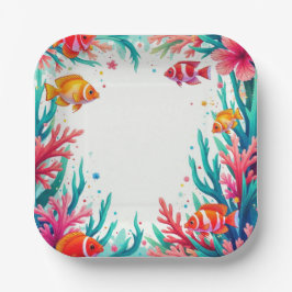 熱帯魚鮮やかサンゴ海 | カラフル海 ペーパープレート