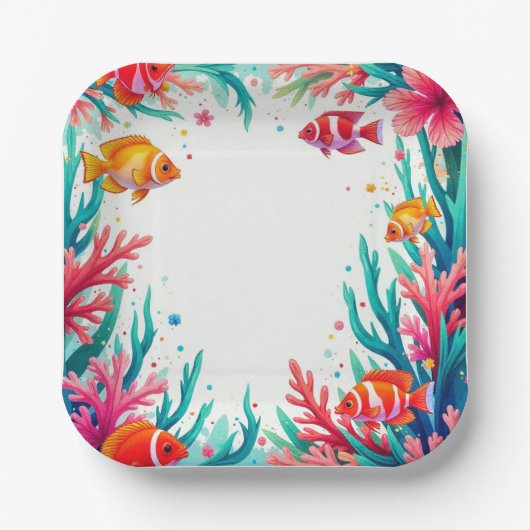 熱帯魚鮮やかサンゴ海 | カラフル海 ペーパープレート (正面)