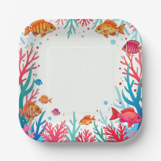 熱帯魚鮮やかサンゴ海 | カラフル海 ペーパープレート (正面)