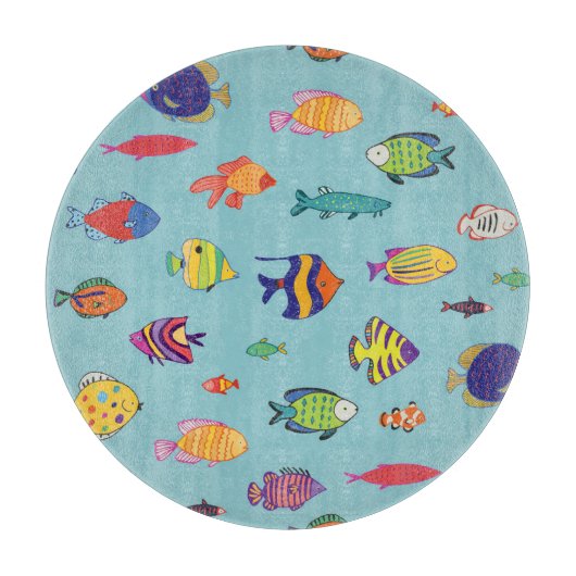 熱帯魚、ヴィンテージ線パターン カッティングボード (正面)